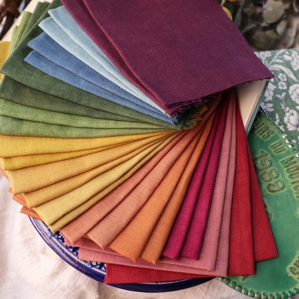 Plant Dyed LINEN Mini Cuts of Stitching Cloth