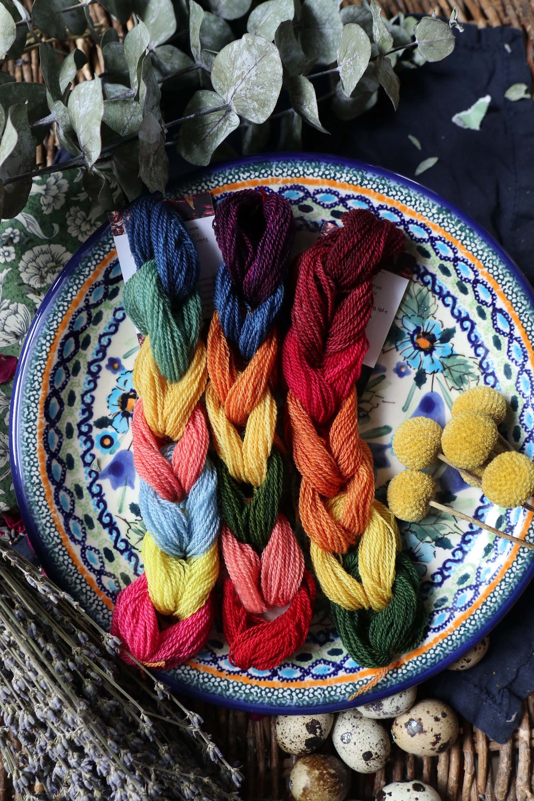 PLANT DYED Set of 7 Naturally Dyed Wool Floss // Thread // Crewel Wool