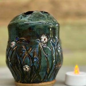 Flower Frog Pottery Vase handmade ceramic Flower Arranger great for Moms and Grandmas.