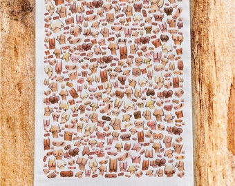 Bunch of Boobs Illustrated Novelty Tea Towel: Rude Silly Gift