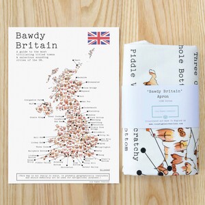 Bawdy Britain Apron with Naughty place names in the UK, kitchenware. Kitchen, Cooking Cheeky, Great gift for foodies and chefs