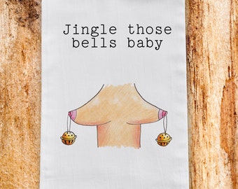 Christmas gift  novelty tea towel / secret santa / novelty tea towel / Jingle Bells / boobs
