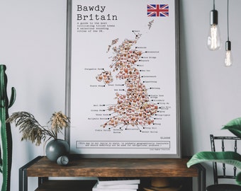 Bawdy Britain Illustrated Map Print: Rude UK Gift