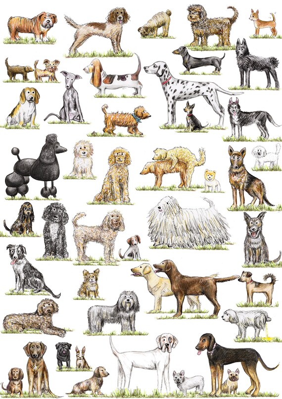 Woofers en Waggers Geïllustreerde Print van Honden. Leuke Etsy Nederland