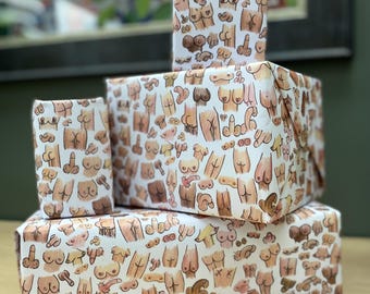 cheeky gift wrap with boobs, bums and willies illustration – novelty birthday wrapping paper