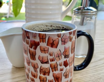 Magic mug. Cheeky surprise novelty gift with bums design revealed when hot