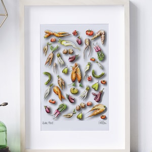 RUDE FOOD Illustrated print. Cheeky vegetables wall art. Drawing design for gallery wall. Naughty vegetables foodie fun