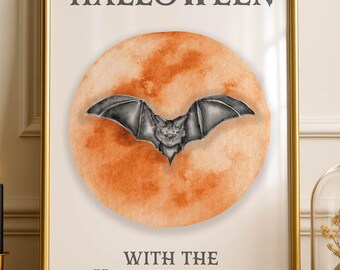 Halloween personalised print. Spooky vibes bat and moon for family party