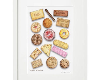 Retro English Biscuits Art Print: 80s Treats Illustration