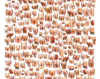 Bunch of Bums bathroom illustration wall art print.