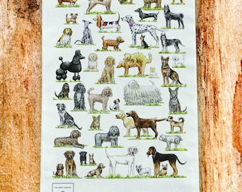 Illustrated Dog Breeds Cotton Tea Towel - Canine Lover Gift
