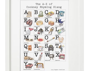 London Souvenir Cockney Rhyming Slang Print – Funny London Wall Art, British Slang Poster, A-Z Cockney Gift