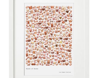Bunch of Boobs illustrated print - fun art hand illustrated drawing