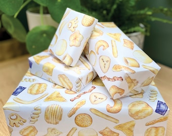 Crisp and snacks wrapping paper - gift wrap for all snack lovers. The perfect way to wrap a present for foodies and serious snackers