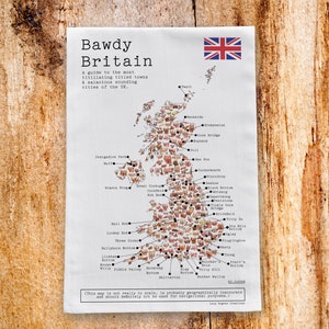 Rude Bawdy Britain Map Kitchen Tea Towel  - Illustrated - Rude, cheeky, funny, silly gift for friends unique unusual quirky birthday present