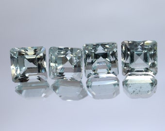 5.8Ct.100% Natural Good Square Cut Aquamarine 6mm,4Pcs Lot Aquamarine Faceted Loose Gemstone For Making Wedding Jewelry. Super Collection