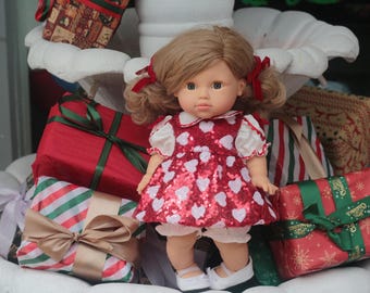 Miniland-poppenkleding: kerstjurk en hoofdband (34-38 cm)