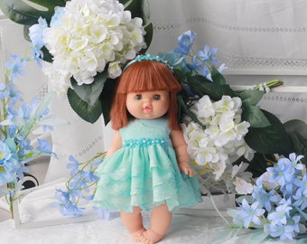 Miniland-poppenkleding: set jurk en hoofdband (15 inch)
