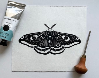 Emporer Moth - Handmade Linocut Print