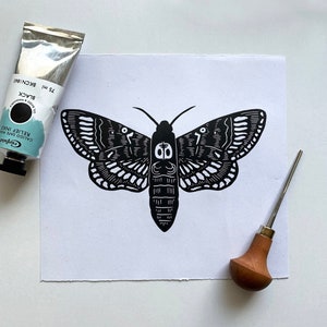 Death&#39;s-head Hawkmoth - Handmade Linocut Print