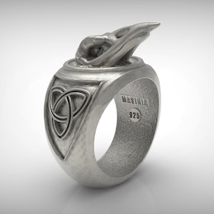 Raven Viking Bird Skull Ring norse Tale Sterling silver 925 Ring handmade