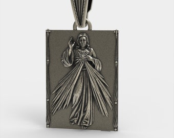 Divine Mercy image Jesus Christ Pendant sterling silver 925