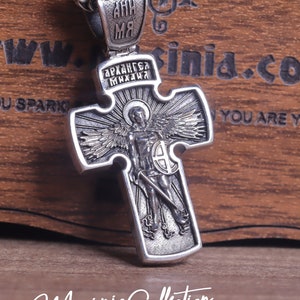 cross Jesus Christ and Archangel Michael 2 sides Sterling silver 925 handmade