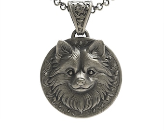 Sterling Silver Pomeranian Dog Pendant – 925 Silver Necklace with 55cm Chain – Gift for Dog Lovers