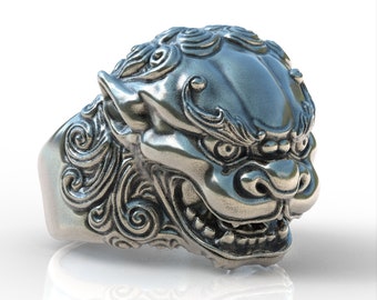 Giant asian foo dog ring 925 sterling silver shisha dog all sizes