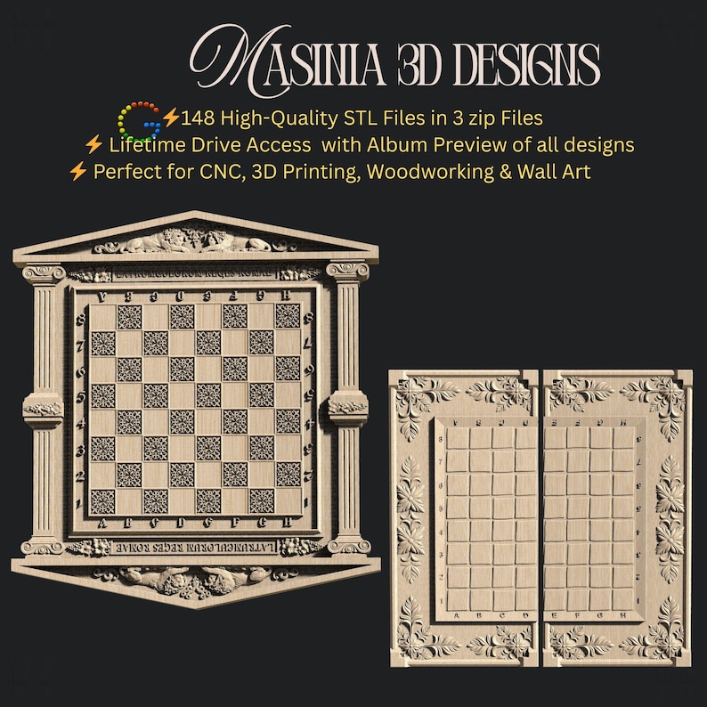 Chess and Backgammon Board STL Bundle for CNC and 3D Printing ...