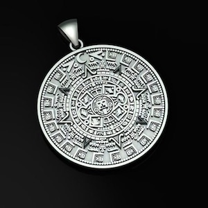 Maya aztec calendar necklaces  pendant  in sterling silver 925  mayan