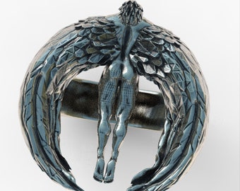 空飛ぶ大天使スターリングシルバー925リングリング彼への愛の贈り物手作りミニマルメンズレディースエンジェルジュエリー