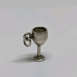 Sterling Silver 925 Wine Champagne Drink Glass Cup Charm Vintage 3D