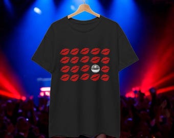 Kiss Disco Unisex Graphic T-Shirt, Relaxed Fit Tee, Retro Concert Top, Lip Stain Mirrorball Shirt, Aesthetic Pinterest Printed T, 90s Party