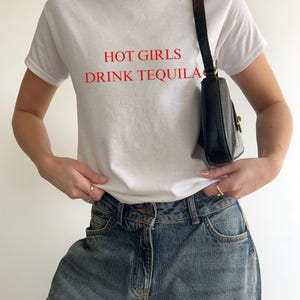 Hot Girls Drink Tequila Baby Tee, Y2K Day Drinking Shirt, Tequila Lover Gift, Bachelorette party, cinco de mayo, Gift for Her, Birthday Gift