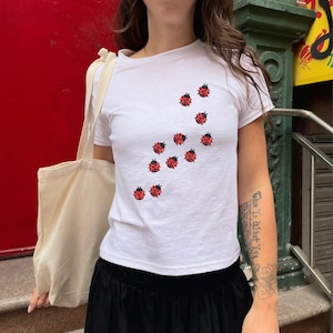 Ladybug Vintage Tshirt - Womens Fitted Top, 90 Style Baby Tee, LadyBird Gift Ideas, Lady Bird Lover Tee, Y2K Clothes