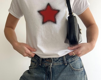 T-shirt ster, dames Y2K baby-T-shirt, jaren 90 T-shirt, coole tops voor haar, jaren 2000-mode, Britney crop top, concertoutfits, gewassen retrostijl