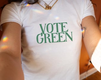 Camiseta de bebé "Vota Verde" - Regalos del Partido Verde, Camisetas cortas para mujer con marcha política, Odio al fascismo, Estrella de Zack Polanski, El amor triunfa, Único Y2K