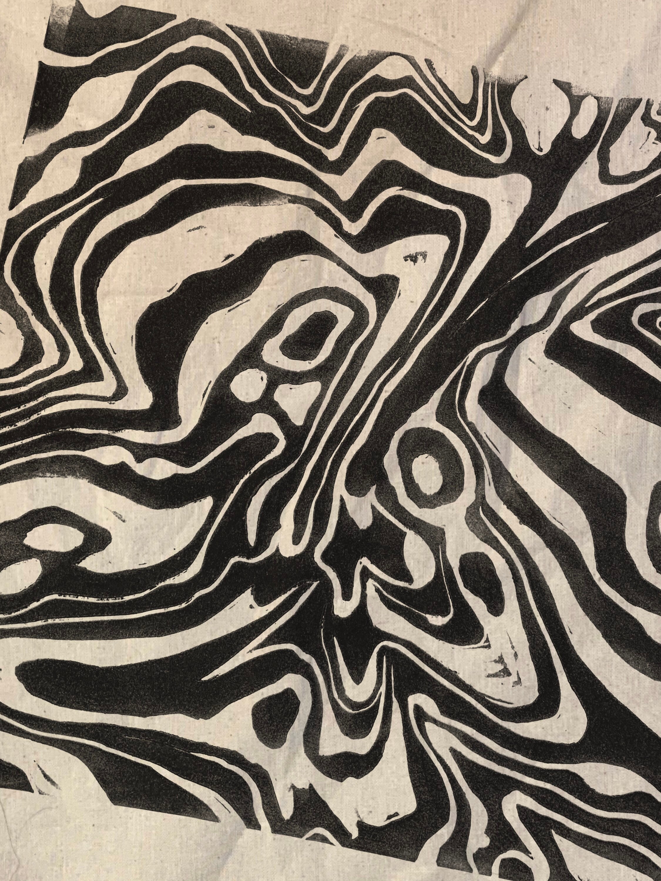 Hand Made Abstract Waves Design Block Print Lino Cut Cotton Etsy