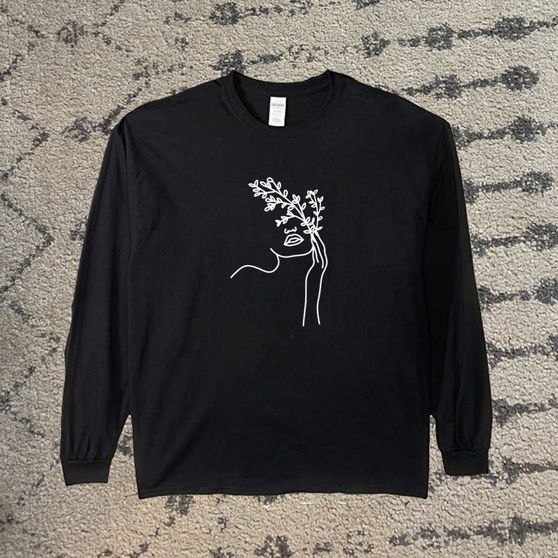 Long Sleeve and Sweatshirt Plant Bleached Tie Dyed Shirt Woman Holding Flowers T-Shirt Plant Logo Plant Shirt