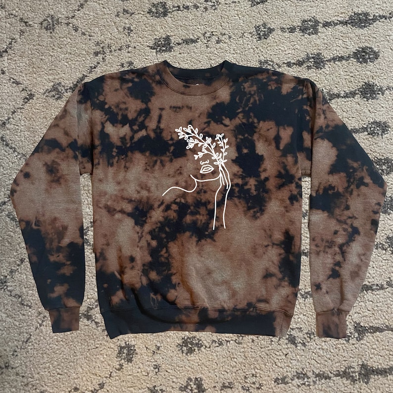 Long Sleeve and Sweatshirt Plant Bleached Tie Dyed Shirt Woman Holding Flowers T-Shirt Plant Logo Plant Shirt
