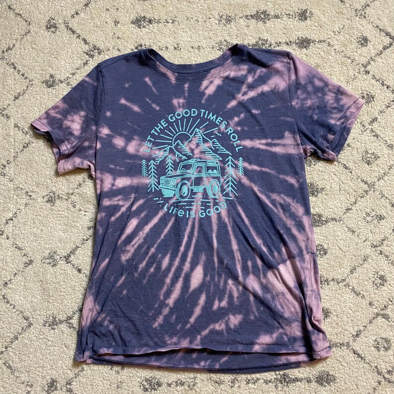 Jeep Bleached T-Shirt Camping Tie Dyed T-Shirt Unisex Medium Good Times Blue Graphic Tee Bleach Dyed Graphic T-Shirt