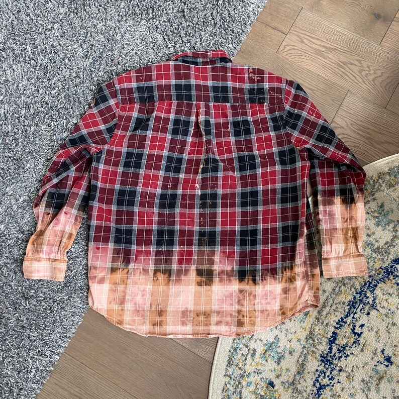 Red Dipped Bleach Dye Flannel Bleached Flannel XL Red Tie Dyed Flannel Red Bleach Dyed Flannel