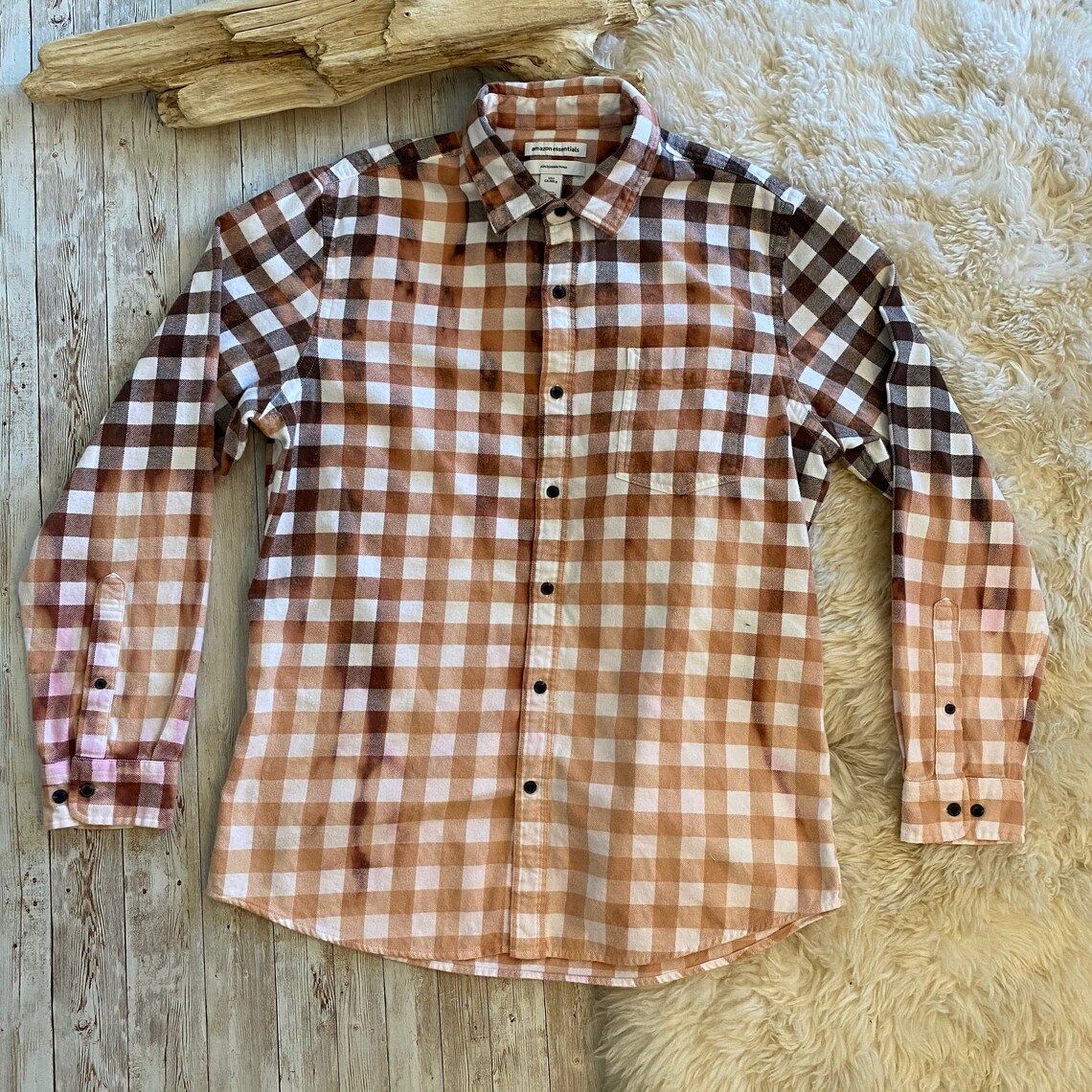 Large Custom Dip Bleach Dye Flannel Brown And While Etsy