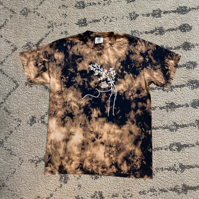 Long Sleeve and Sweatshirt Plant Bleached Tie Dyed Shirt Woman Holding Flowers T-Shirt Plant Logo Plant Shirt