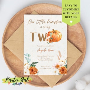 EDITABLE Pumpkin 2nd Birthday Invitation, Boho Girl Pumpkin birthday, Fall Autumn Instant Download Template, Printable Invitation