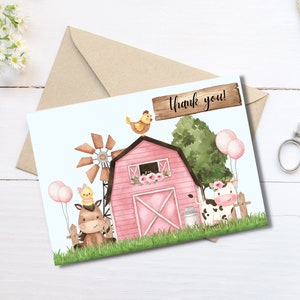 Carte de remerciement ferme, merci imprimable, carte de remerciement Baby Shower, carte imprimable, téléchargement numérique, téléchargement immédiat, bébé fille