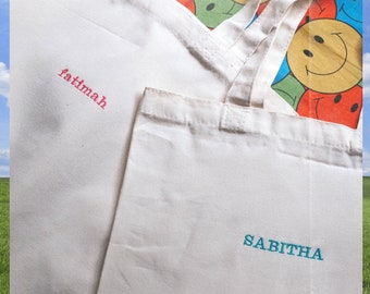 custom embroidered name / date / initial personalised tote bags