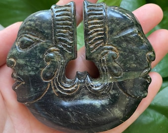 Ancient China Hongshan Culture Carving Meteorite Pendant Figurine, Black Jade Crystal Healing Pendant Suspected alien civilization P001232