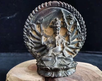 木彫りの観音菩薩像、瞑想、禅の装飾、無垢材のヒノキ彫刻、富の神